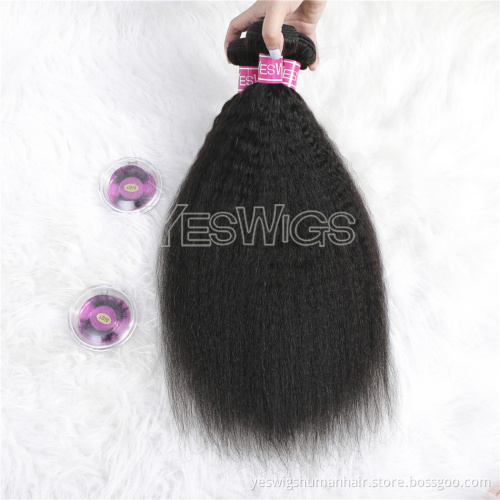 100% Human Hair Yaki Kinky Straight Weave Bundle Extension Peruvian Hair Weaving Full Thick Kinky Straight Bundles Large Stock